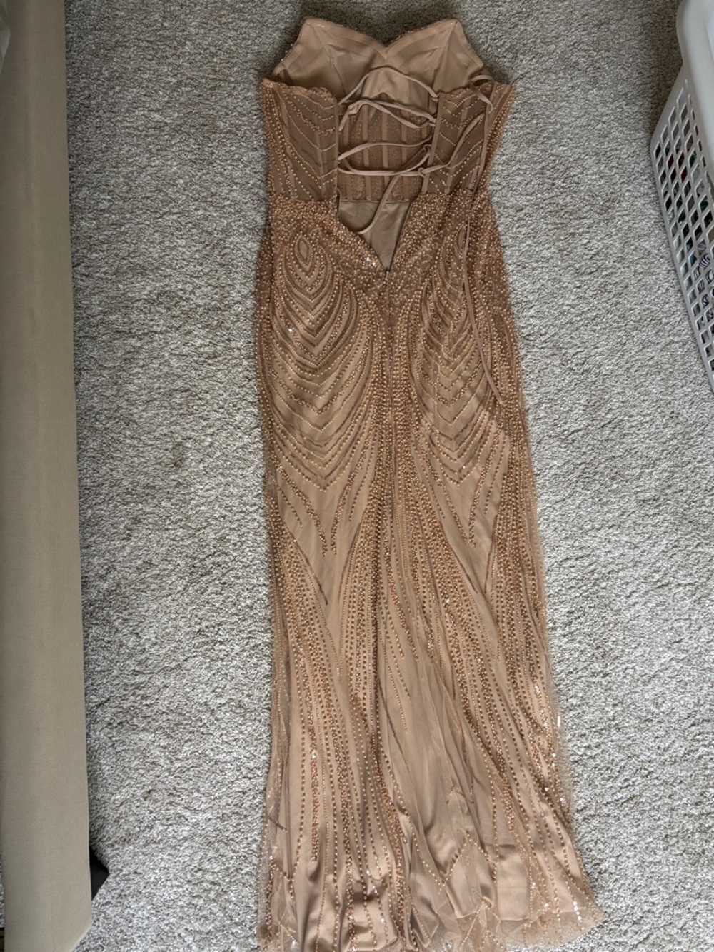 Azazie Strapless Beaded Gown in Champagne Gold - Picture 2 of 3